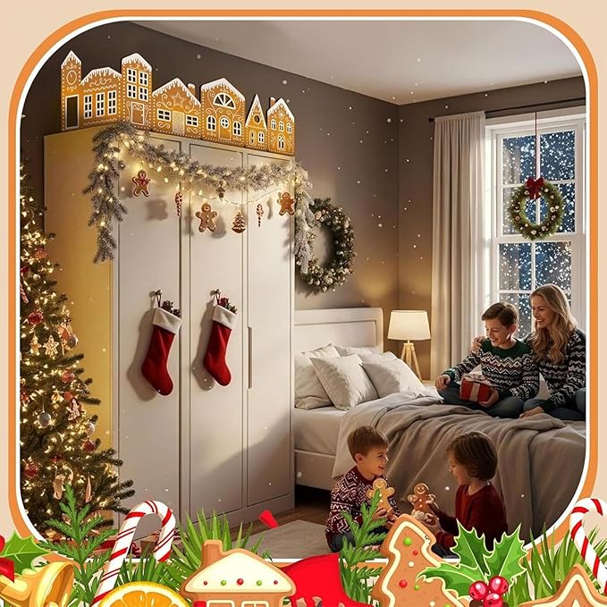 Christmas Gingerbread Village Light-Up Decor, House Cardboard Kit with LED Lights, Foldable House Village Centerpieces Christmas Decorations, Holiday Home Tabletop Decor