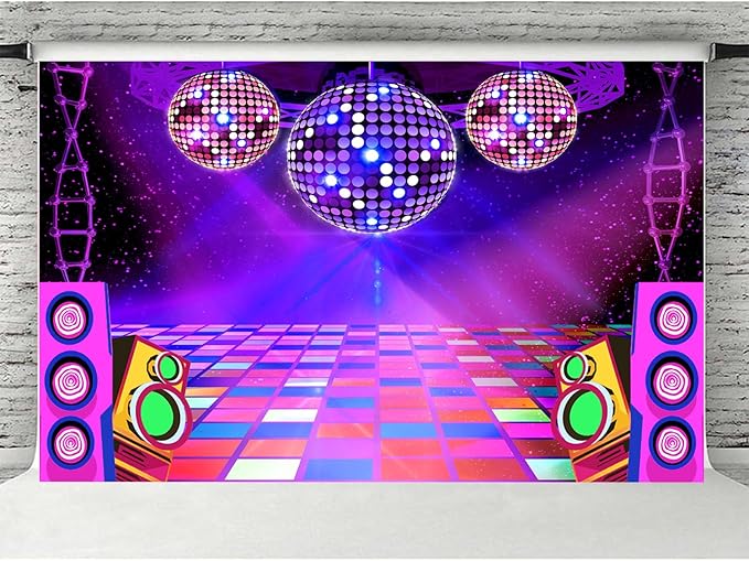 Dance Party Backdrop Retro 80s 90s Theme Stage Dance Ball Music Birthday Party Decoration DJ Photography Background 8 x 6 ft for Baby Shower Picture Photo Shoot Polyester Fabric, Blue