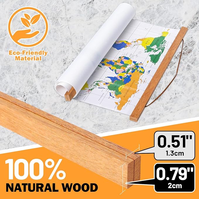 Magnetic Poster Hanger, 39x27 39 x 13 39x23 Poster Frame Wood Wooden Magnet Print Posters Dowel Scroll Hanger Hangers Hanging Kit for Walls Map Canvas Artwork (Teak Wood, 39")