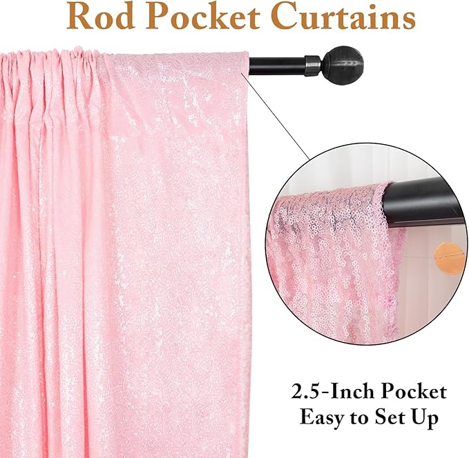 ShiDianYi Baby Pink Sequin Backdrop Curtains 2 Pieces 4FTX10FT Pink Backdrop Photography Background Glitter Wedding Backdrop Fabric Shimmer Studio Background 8ftx10ft