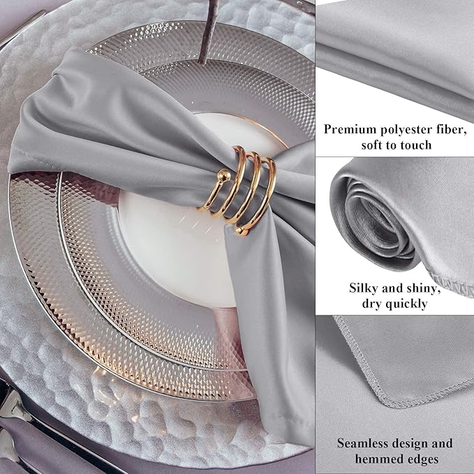 Aneco 24 Pieces Satin Napkin Square 20 x 20 Inches Dinner Napkins Weddings Party Napkin Soft Table Napkins for Romantic Weddings Party Dinner Decoration (Silver)