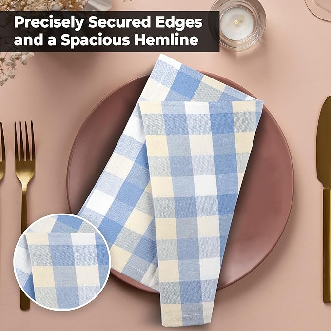 Cloth Napkins in Blue Sand Check, 100% Cotton, 20x20 Inch