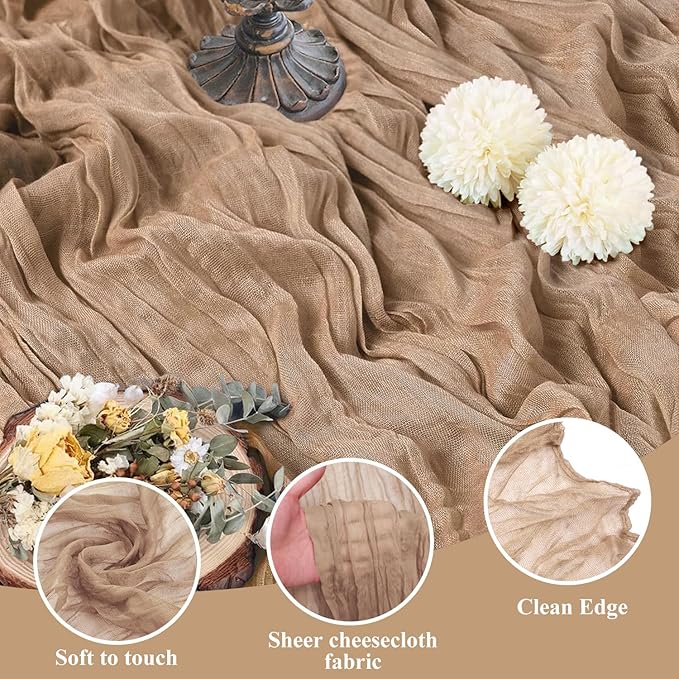 Asee'm 6pcs Cheesecloth Table Runner 120 Inches Long Nude Boho Gauze Cheese Cloth Runner 10FT Rustic Sheer Table Runners for Christmas Wedding Party Baby Shower Spring Easter Decoration
