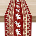 Boho Elephant Table Runner, Vintage Tribal Traditional African Animals Ethnic Folk Red Table Center Decor for Home Kitchen Dining Patio Holiday Party Indoor Outdoor Table Decorations, 13"x72" Inch