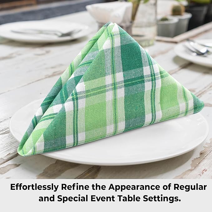Cloth Napkins, 20x20 Inch Square 100% Cotton, Saint Patrick Plaid