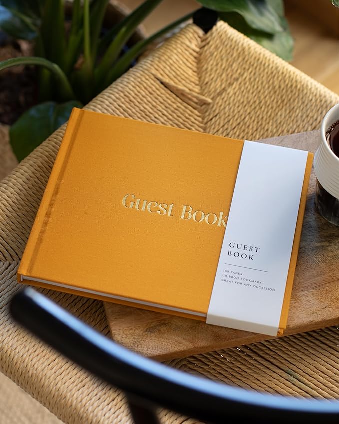 Linen Hardcover Wedding Guest Book with Lined and Blank Pages