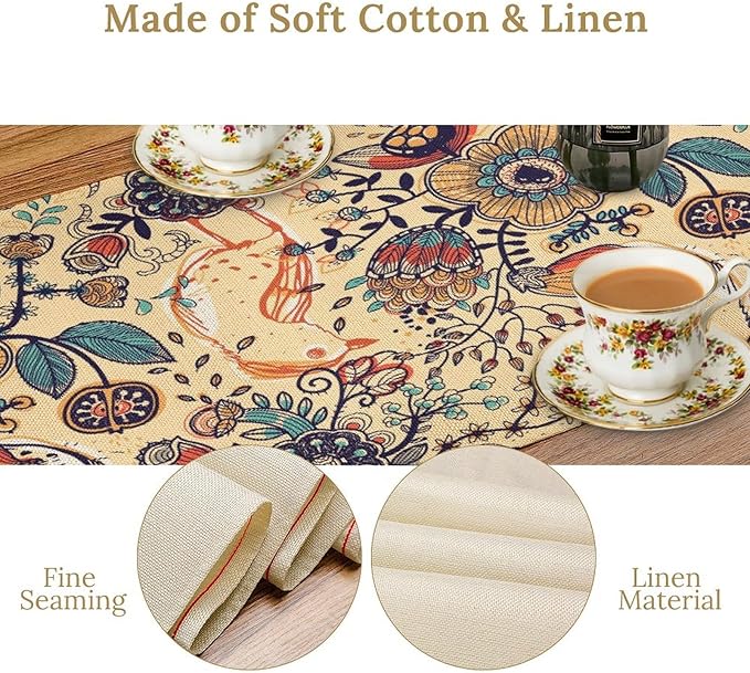 Vintage Paisley Table Runner, Boho Beige Paisley Flower Leaves Print Table Runner for Home Party Patio Indoor Outdoor, 13x120inch