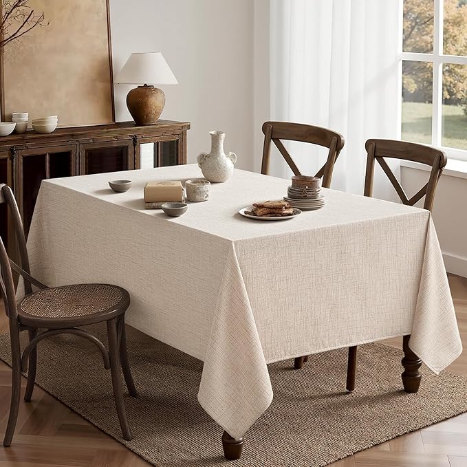 MIULEE Ivory Linen Tablecloth 60x84 Inch Rectangle Table Cloth Waterproof,Stain Resistant & Wrinkle Resistant for Dining Party Wedding