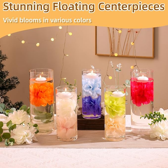Vase Fillers: 24 Purple Floating Flowers and White Floating Candles