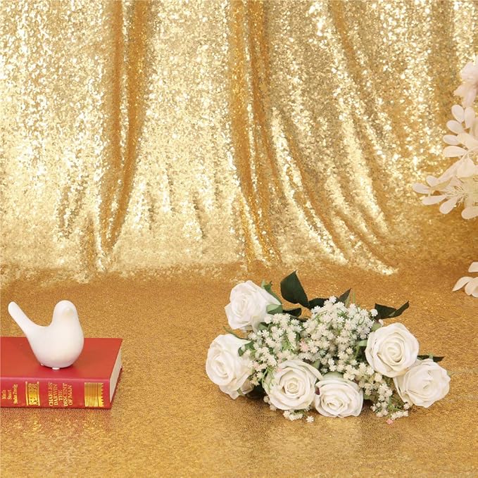 Eternal Beauty Gold Sequin Backdrop, 8x8 Ft Glitter Background Curtains for Shimmer Photography Party Wedding Birthday Back Drop Decor