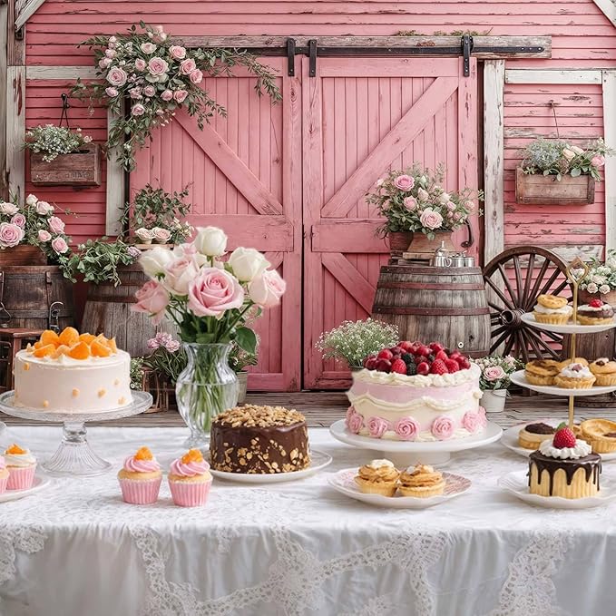 10x10ft Country Wedding Pink Photography Backdrop Rustic Wooden Door Photography Backdrop Farmhouse Flower Western Girl Birthday Baby Shower Wedding Bridal Party Banner Photo Booth Props Background