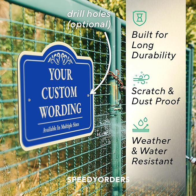 Custom Decorative Outdoor Metal Sign - Personalized Aluminum Driveway Sign, Waterproof, Made in USA - Design 1 Blue Steel, 18x12 In