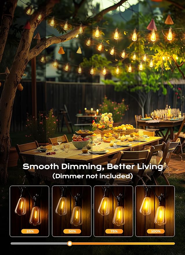 String Lights for Outdoor Patios, 100 Ft Warm White Shatterproof Bulbs