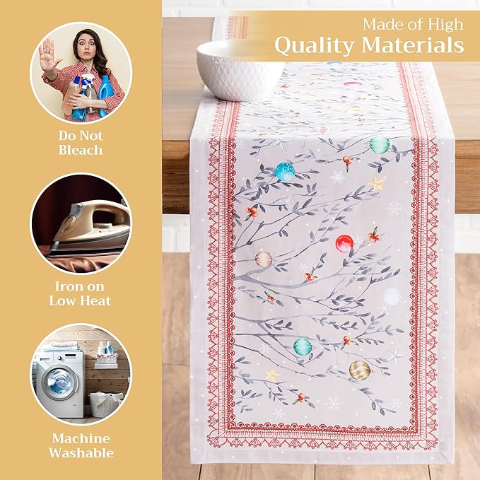Maison d' Hermine Table Runner 100% Cotton Single Layer Table Runners 108 inches Long for Thanksgiving Christmas Decorations Home Kitchen Dining Party Wedding (Fairy Christmas, 14.5" x 108")