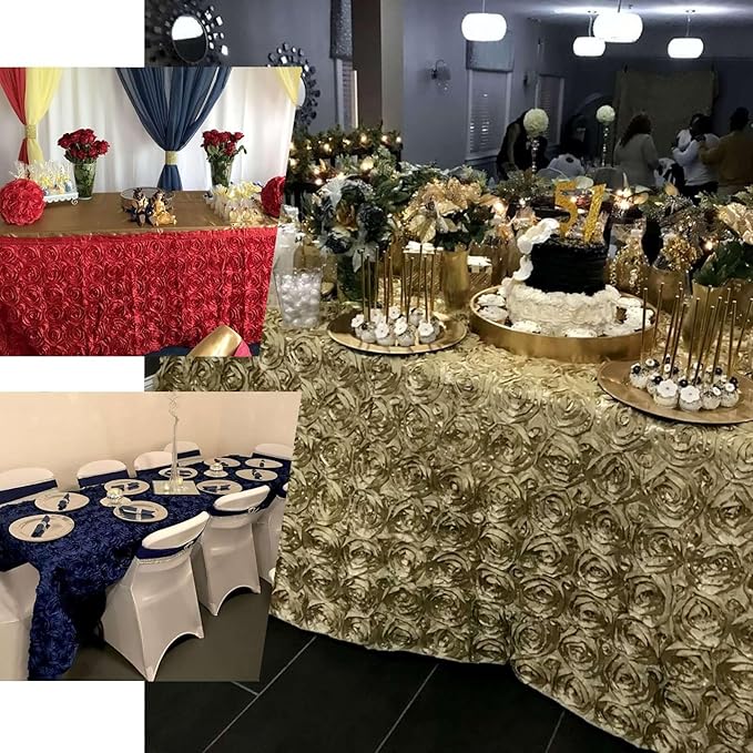 Efavormart 90"x156" Wholesale Rectangle Table Cover White Grandiose Rosette 3D Satin Tablecloth for Wedding Party Event Decoration