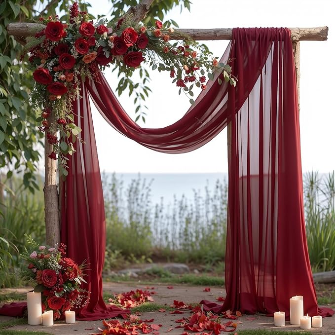 Wedding Arch Draping Fabric, 1 Panel 18FT Burgundy Sheer Backdrop Curtain Chiffon Fabric Drapery Voile Scarf Draping Panels for Wedding Archway Ceremony Curtain Valance Party Decoration