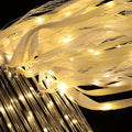50 Pcs Wedding Wands Ribbon Streamers with 3 Colorful Flashing Modes, Light up LED Silk Fairy Wands, Glow Lace Stick with Bells for Wedding Reception, Graduation, New Year, Birthday Party (Warm White)
