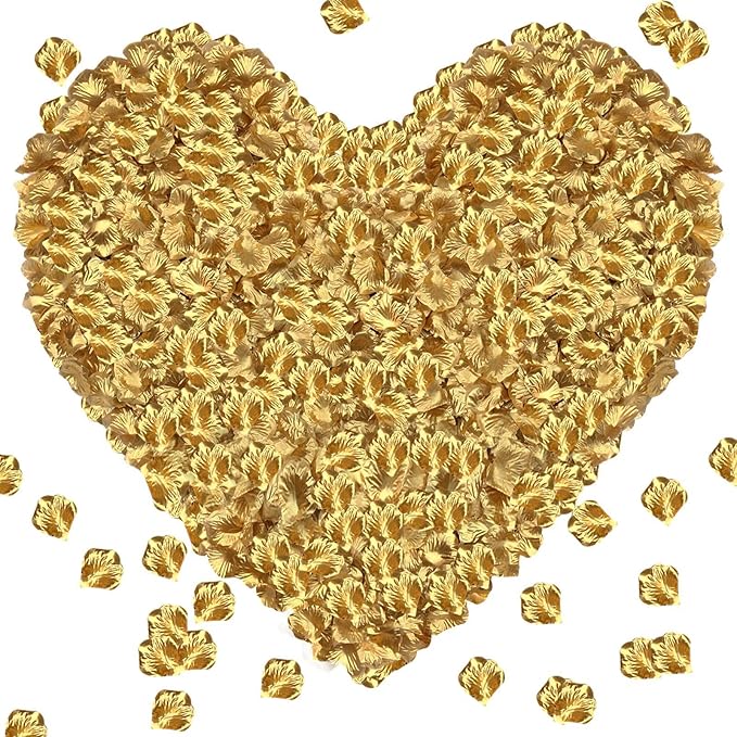 1000Pieces Rose Petals, Artificial Flower Petals Fake Rose Petals for Romantic Night,Wedding,Proposal Anniversary Flower Decorations(Gold Color)