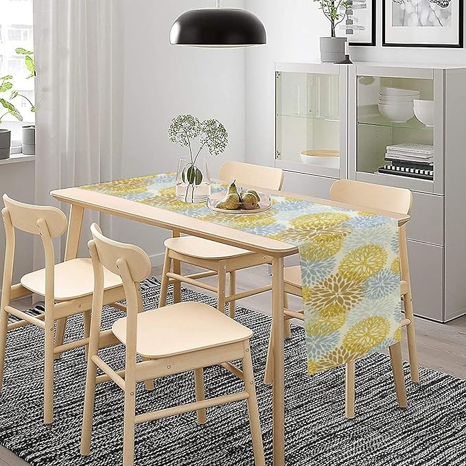 Flowers Table Runner,Spring Summer Floral Pattern Seasonal Farmhouse Kitchen Dining Table Home Party Decoration 13x60 Inch
