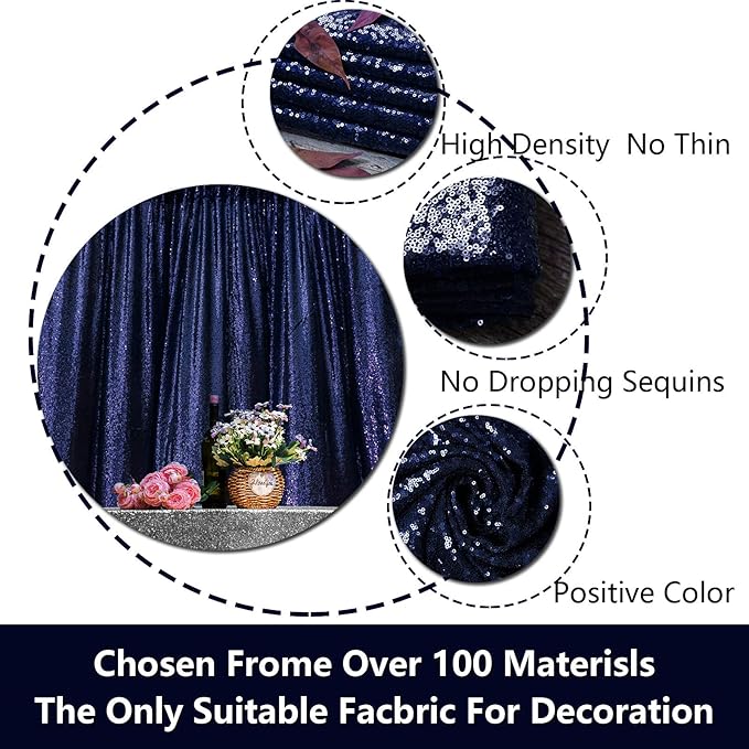 JYFLZQ Navy Blue Sequin Backdrop Curtains 6ft x 8ft 1 Panel Glitter Photo Booth Backdrops Sparkly Photography Background Drapes for Parties Wedding Bridal Showers