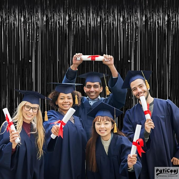 Streamers Black Metallic Glitter Tinsel Backdrop 4-Pack 3.2 x 8.2 FT