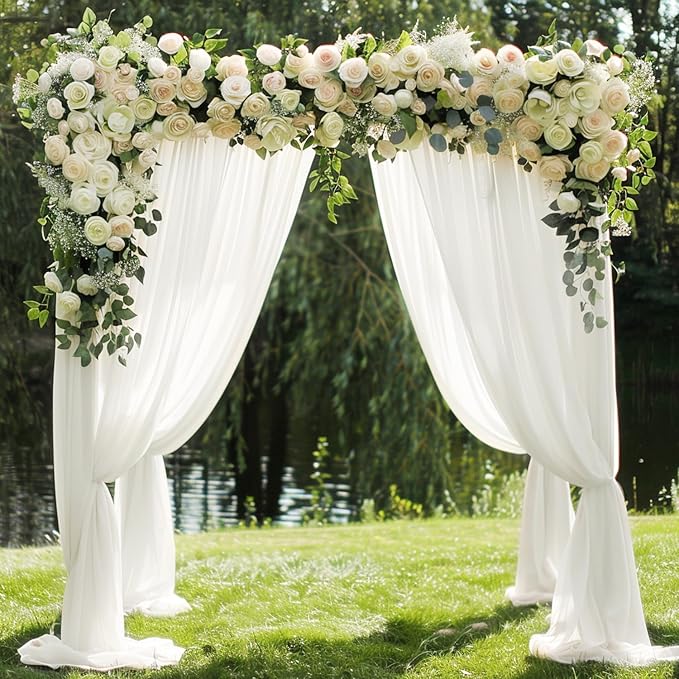 Wokceer Wedding Arch Draping Fabric 3 Panels 28.7" x 20FT Ivory Drapes Sheer Fabric Backdrop Arch Draping for Wedding Ceremony Birthday Party Bridal Shower Decoration