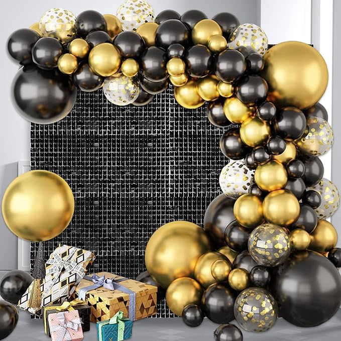 24PCS Black Shimmer Wall Backdrop, Square Sequin Backdrops Panel, Glitter Wall Background for Birthdays, Weddings, Graduation, Engagements, Disco Bachelorette Party Decoration (4FTx6FT)