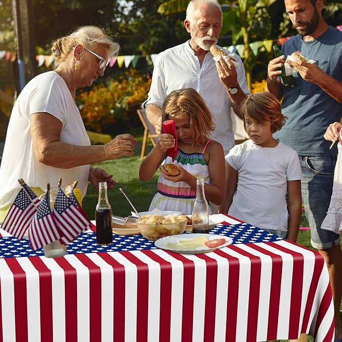 QZYL 4 Pack 4th of July Tablecloths, 54" x 108" Patriotic Plastic Table Cover, Rectangle Red White and Blue Tablecloth American Tablecover, Fourth of July Decorations Memorial Day Party Supplies