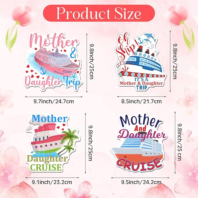 Hoteam 4 Pcs Mother Daughter Cruise Door Decorations Magnetic Large Cruise Ship Door Magnets Funny Waterproof Nautical Magnets for Carnival Cabin Stateroom Fridge Car