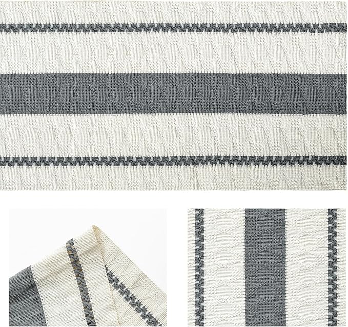Artoid Mode Dark Grey Farmhouse Woven Rustic Table Runner, Seasonal Holiday Hollow Kitchen Dining Table Decoration for Home Party Decor 12x72 Inch