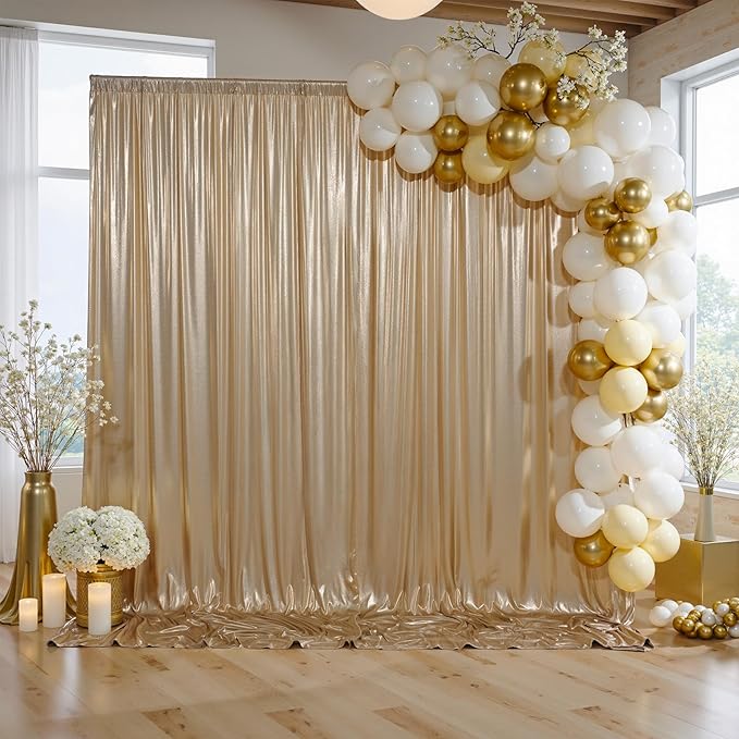 Backdrop Champagne Sequin Curtain with 4 Panels, 5x10ft Each