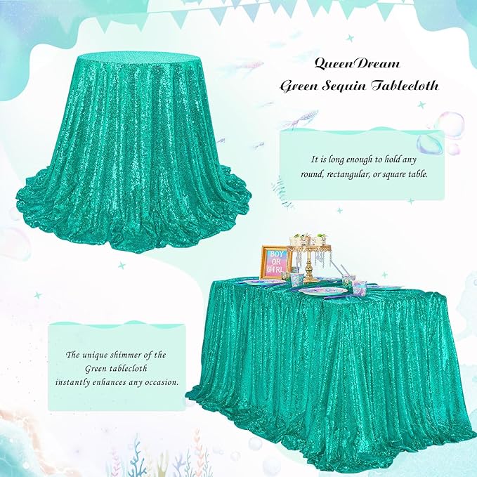 Tablecloth Birthday Party Decorations: 50x80 Inch Sequin Tablecloth Lake Green Drapes Glitter Fabric Wedding Ocean Mermaid Events Table Overlay