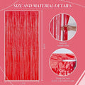 Foil Fringe Backdrop, 3 Pack, Pastel Red Shiny Tinsel Curtains