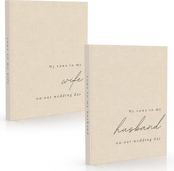 Guestbooks Wedding Vow Set, 2 Pack, Beige Linen Cover, 48 Pages