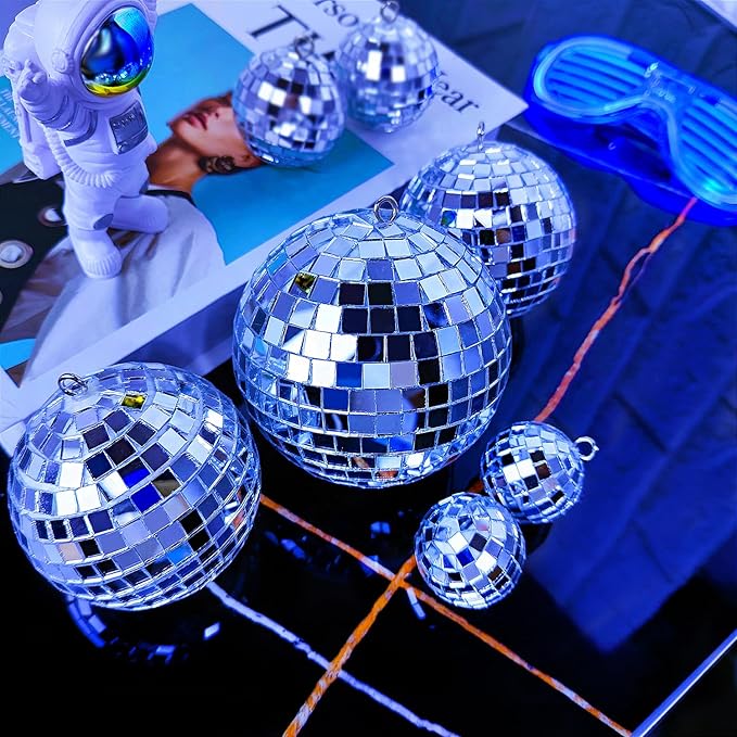 Hanging Disco Ball Ornaments, 54 Pcs Mini Mirror Set in 4 Sizes