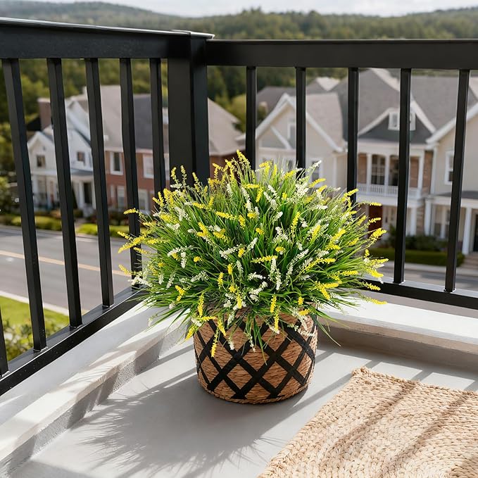 Artificial Greenery Plants, 12 Bundles Yellow and White Faux Monkey Grass