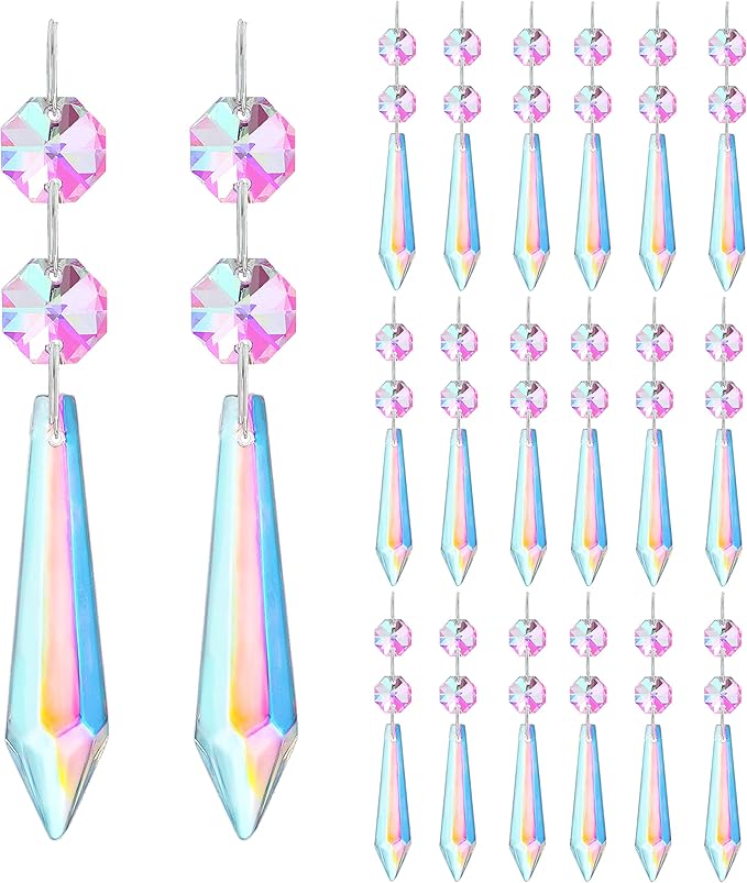 H&D HYALINE & DORA 20pcs 55mm Suncatcher Aurora Chandelier Icicle Crystal Prisms Pendant, Octagon Beads Decor Sun Catchers