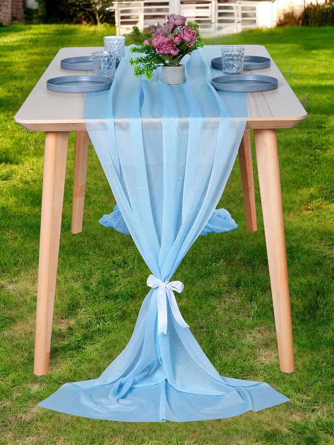 MDS Halloween Chiffon Table Runner - 20 Pack, 29 x 170 Inches, 14ft Each - Sheer Spooky Table Runners for Haunted House Parties, Trick-or-Treat Tables, Witchy Décor, Wedding & Events - Turquoise
