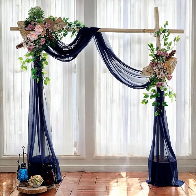 MDS Halloween Chiffon Draping Fabric - 2 Panel, 30" Wide x 40ft Long - Sheer Spooky Arbor & Canopy Drapery for Haunted House Backdrops, Party Ceilings, DIY Costumes & Themed Events - Navy Blue