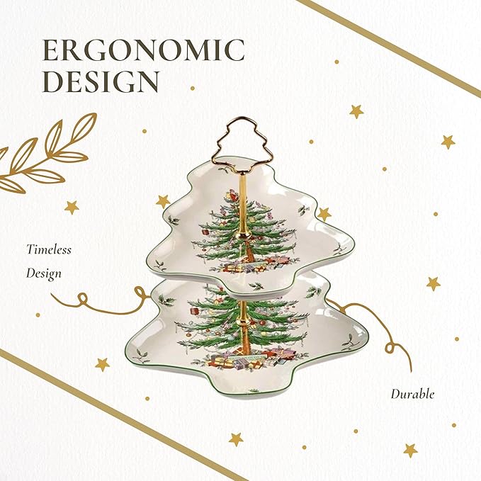 Cake Stand 2-Tier Porcelain Tree Server with 10 and 8 Inch Plates