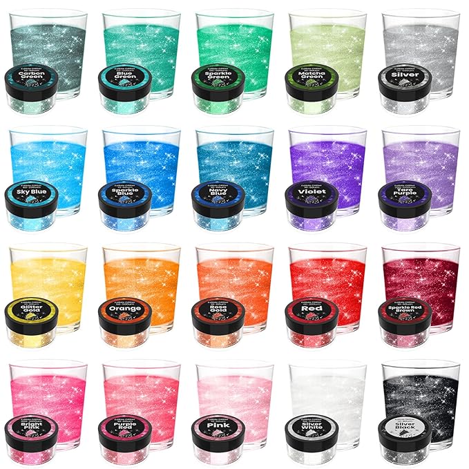 Edible Glitter Powder for Drinks and Cakes, 20 Colors, 2g Bottles