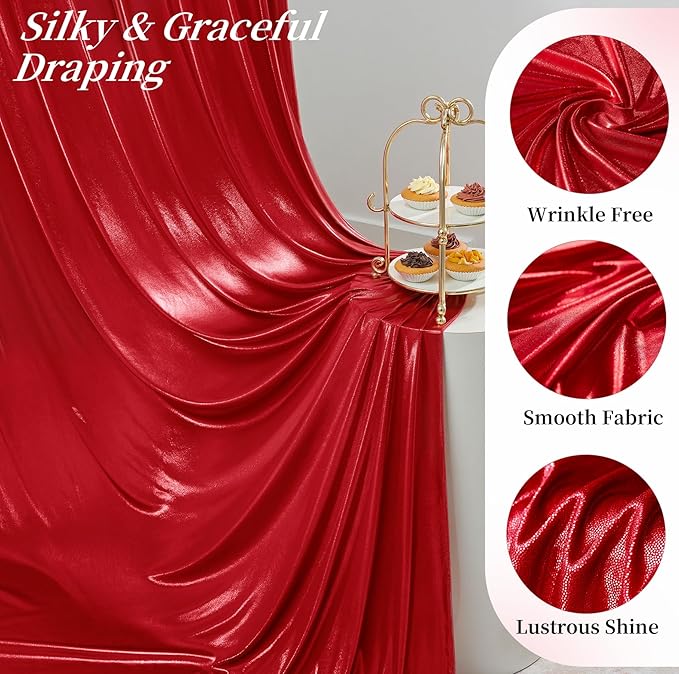 20ftx10ft Red Sequin Backdrop Curtain for Parties, Wrinkle Free Thick Glitter Sparkle Photo Backdrop Drapes 4 Panels 5x10FT Shimmer Back Drop Cloth for Wedding Birthday Photography Background