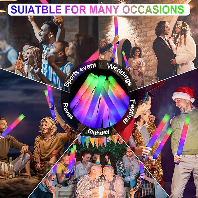 LifBetter Light Up Glow Sticks Bulk, LED Foam Sticks in The Dark with 3 Modes Flashing Led Foam Multicolor Batons Light up Party Favors for Birthdays, Weddings, Concerts, Festivals (45pcs)