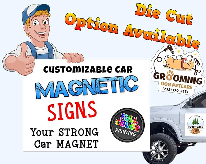 Die Cut Custom Car Magnet Sign | Personalized Logo for Your Car Van Truck | Advertise Your Business Vehicle Magnetic | Professionally Printed | Crafted in USA | Choose Your Text Logo