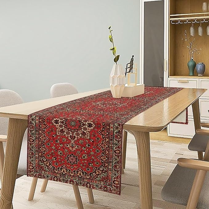 Vintage Boho Red Table Runner,Elegant Mid Century for Home Farmhouse Kitchen Table Dining Coffee Room Garden Party Wedding Decor 13x108in