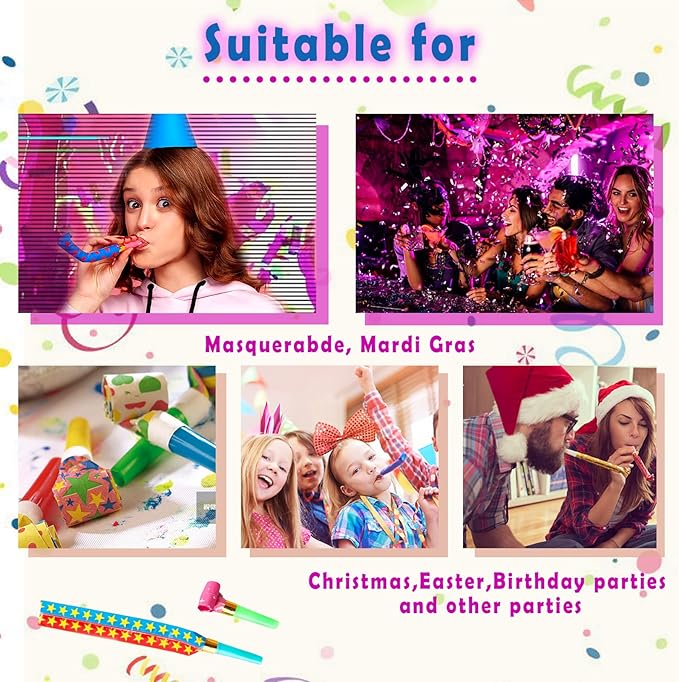 50 PCS Blowouts Noisemakers Funny Party Blower Blowouts Colorful Birthday Blow Horns Whistles New Years Party Noisemakers Party Blowouts Whistles Favors Noise Makers