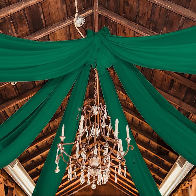 6 Panels Emerald Green Wedding Ceiling Drapes 5ftx10ft Ceiling Drapes Chiffon Fabric Arch Draping Sheer Curtains Soft Drapery Draping Wedding Ceiling Decorations for Party Ceremony Stage Swag