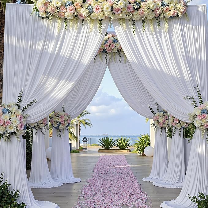 10ft x 15ft White Wrinkle Free Backdrop Curtains for Parties,Silky Polyester Fabric Wedding Ceiling Drapes, 2 Panels 15ft Photo Back Drop Drapes for Baby Shower Photography Stage Background Cloth