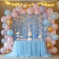 Tulle Backdrop Curtain with Lights String Sheer, 10FT X 10FT – Baby Blue