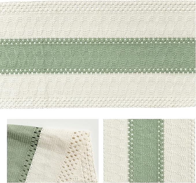 Artoid Mode Light Green Farmhouse Rustic Table Runner, Seasonal Holiday Hollow Kitchen Dining Table Decoration for Home Party Decor 12x48 Inch